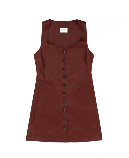 Brown Gambiered Canton Gauze Button-Front Dress