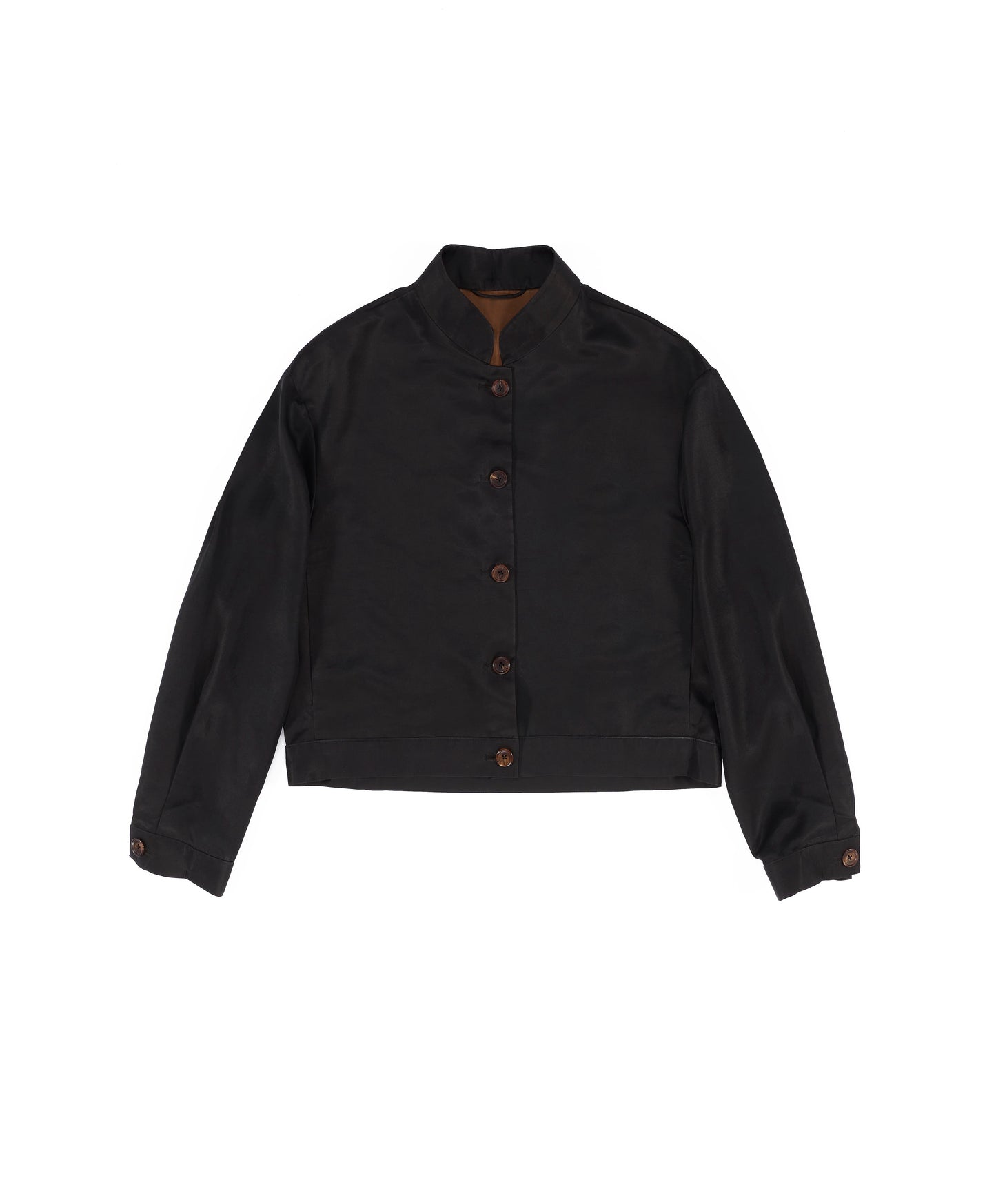 Black Gambiered Canton Gauze Mandarin-Collar Bomber Jacket