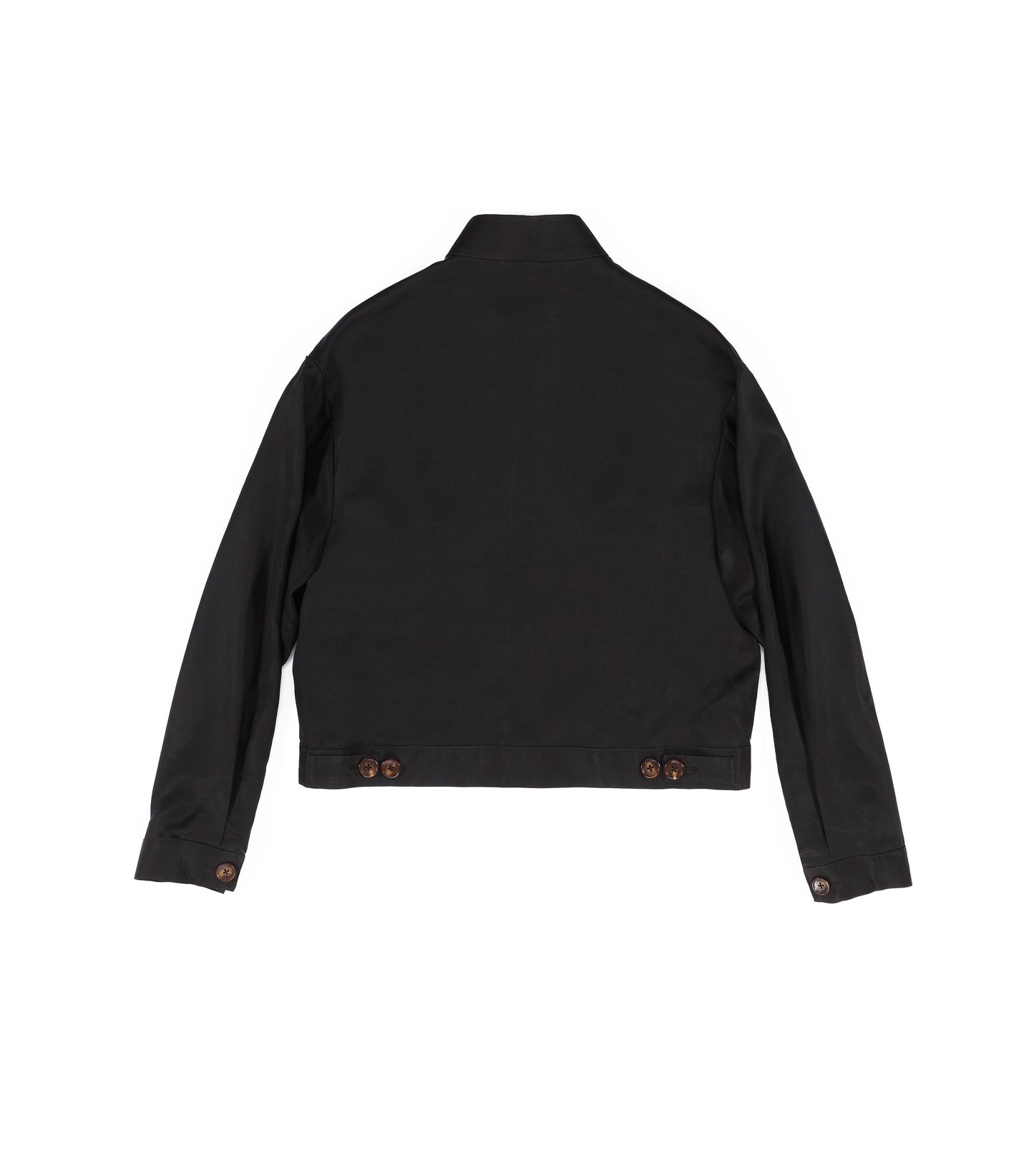 Black Gambiered Canton Gauze Mandarin-Collar Bomber Jacket