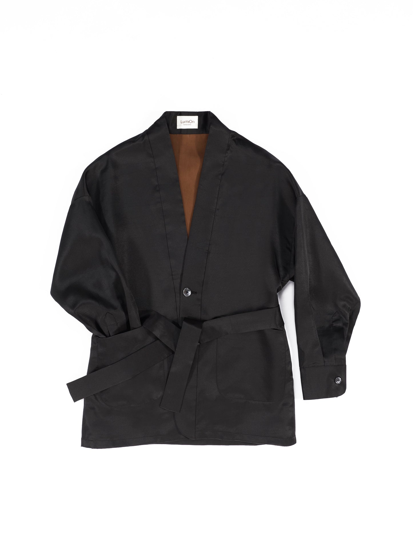 Black Gambiered Canton Gauze Open Kimono Jacket