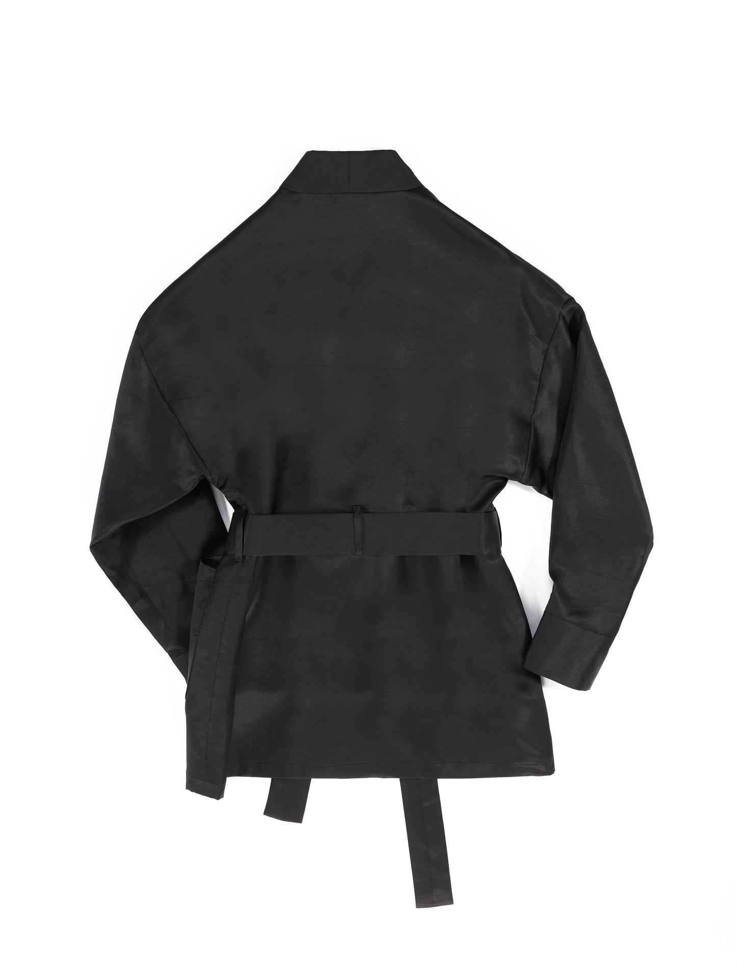 Black Gambiered Canton Gauze Open Kimono Jacket