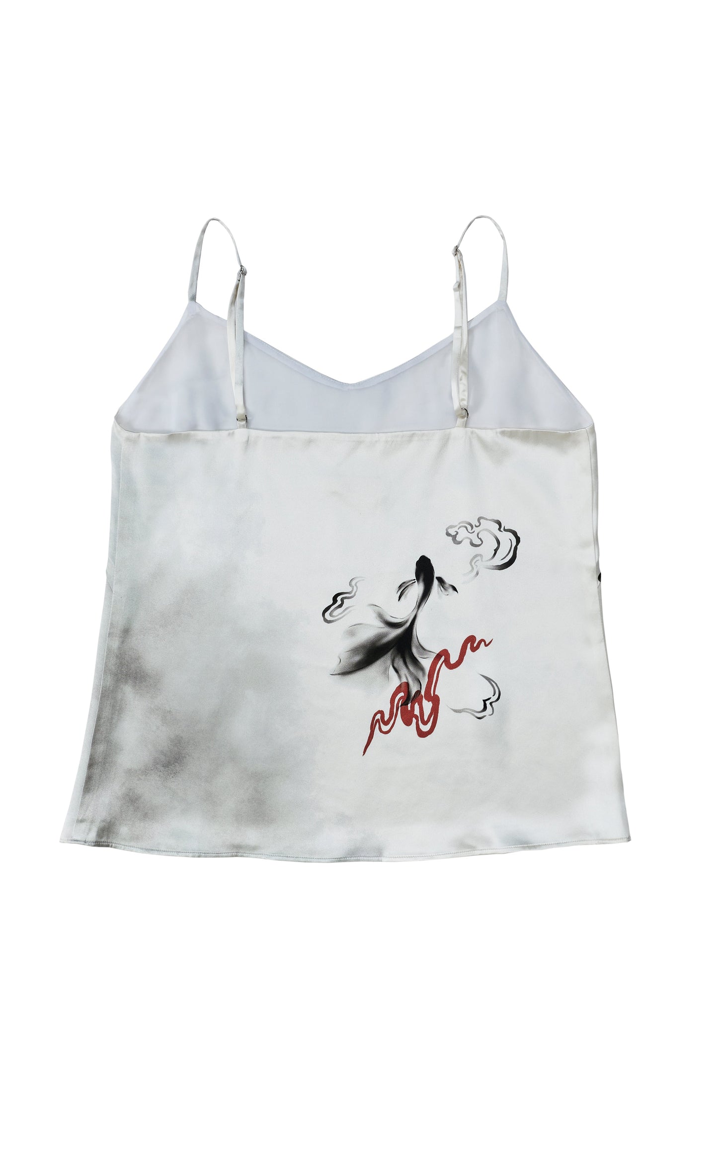 40 Momme Mulberry Silk Satin Top with Gold Fish under the Moonlight