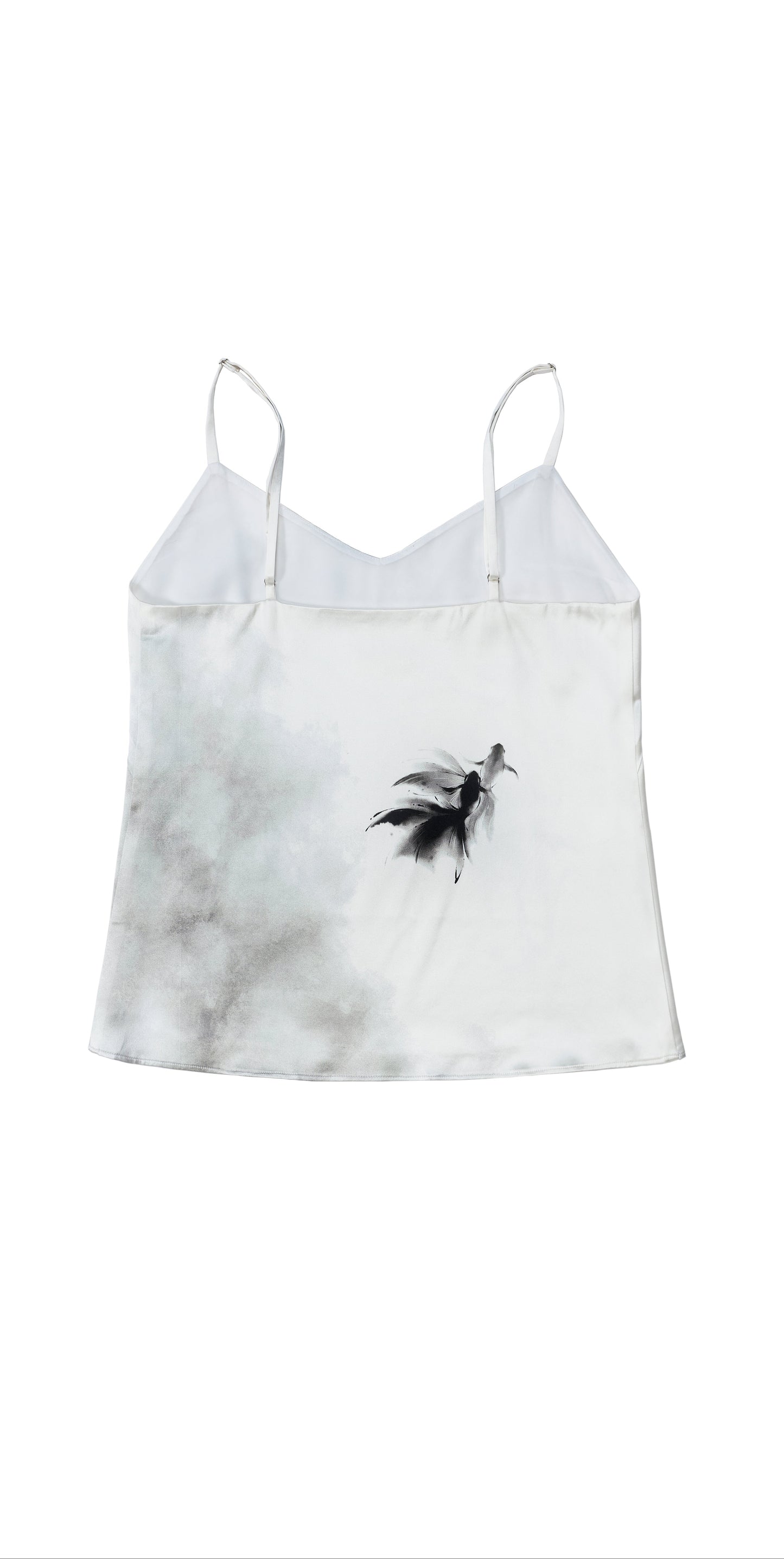 40 Momme Mulberry Silk Satin Top with Gold Fish in a Lotus Pond