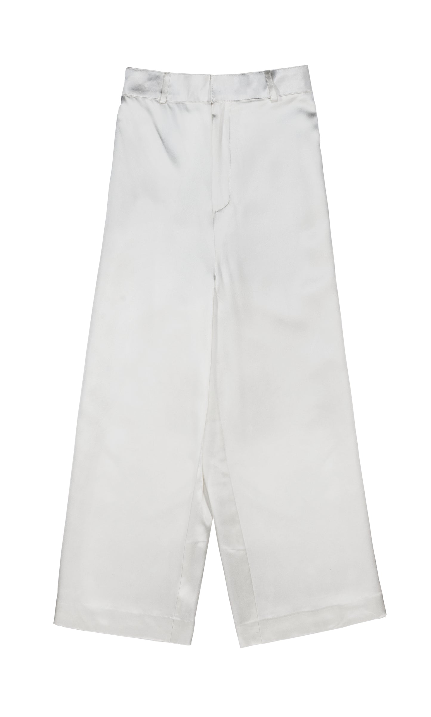 White 40 Momme Mulberry Silk Satin Wide-Leg Trousers