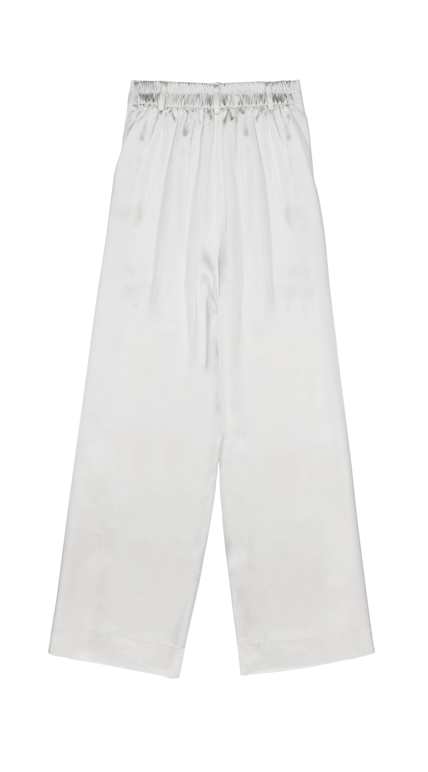 White 40 Momme Mulberry Silk Satin Wide-Leg Trousers