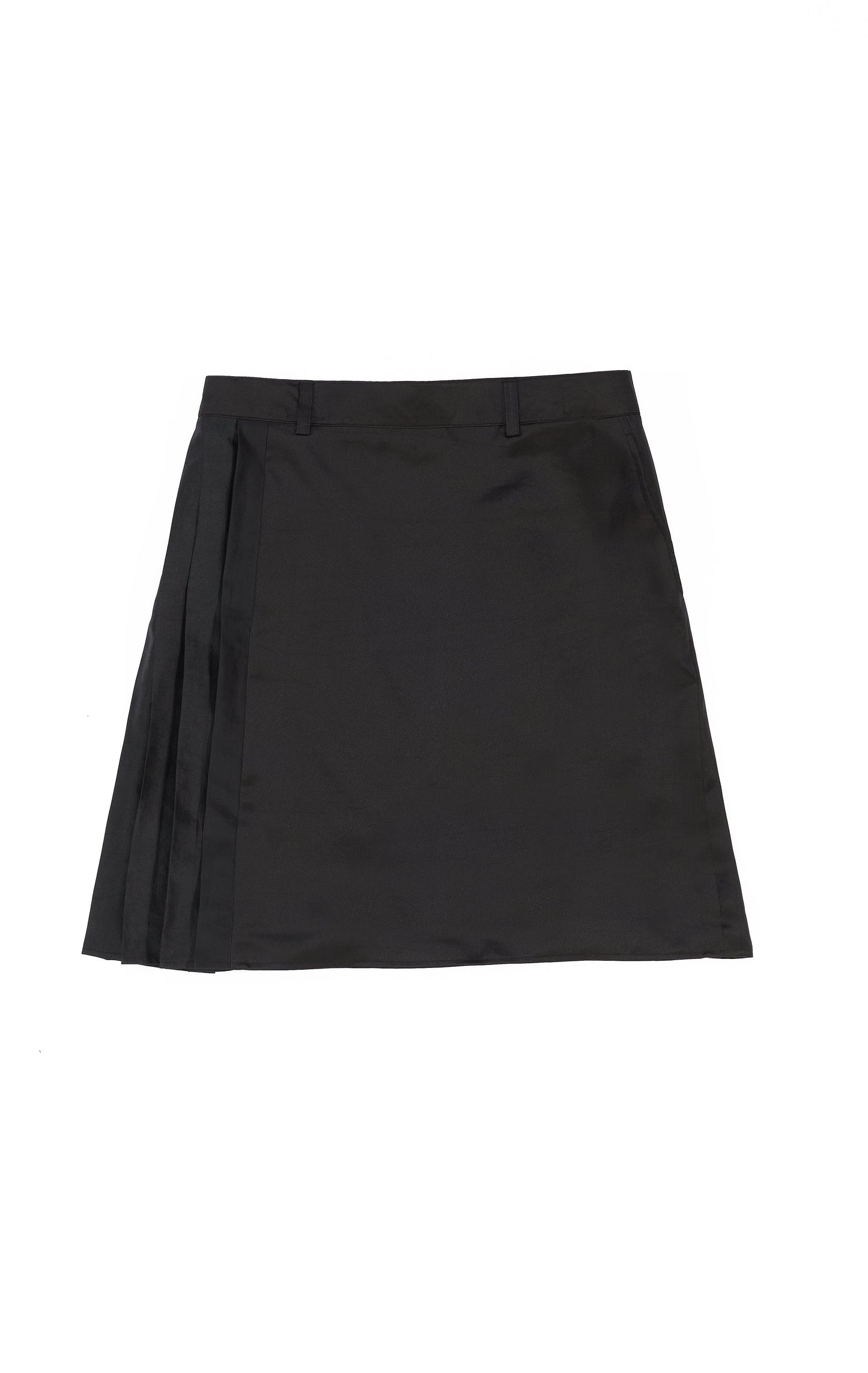 Black Gambiered Canton Gauze Short Skirt with Pleats