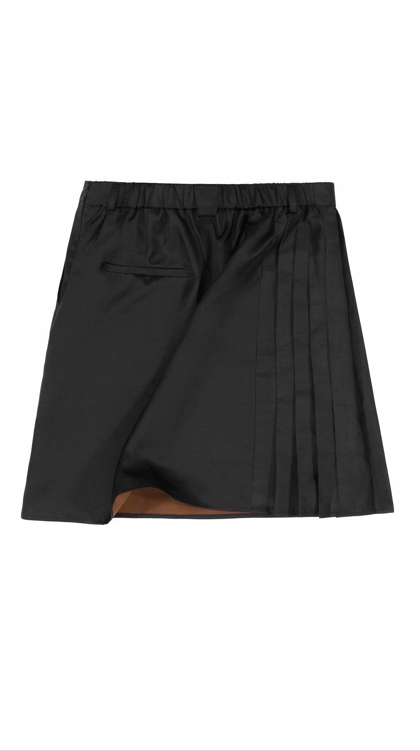 Black Gambiered Canton Gauze Short Skirt with Pleats