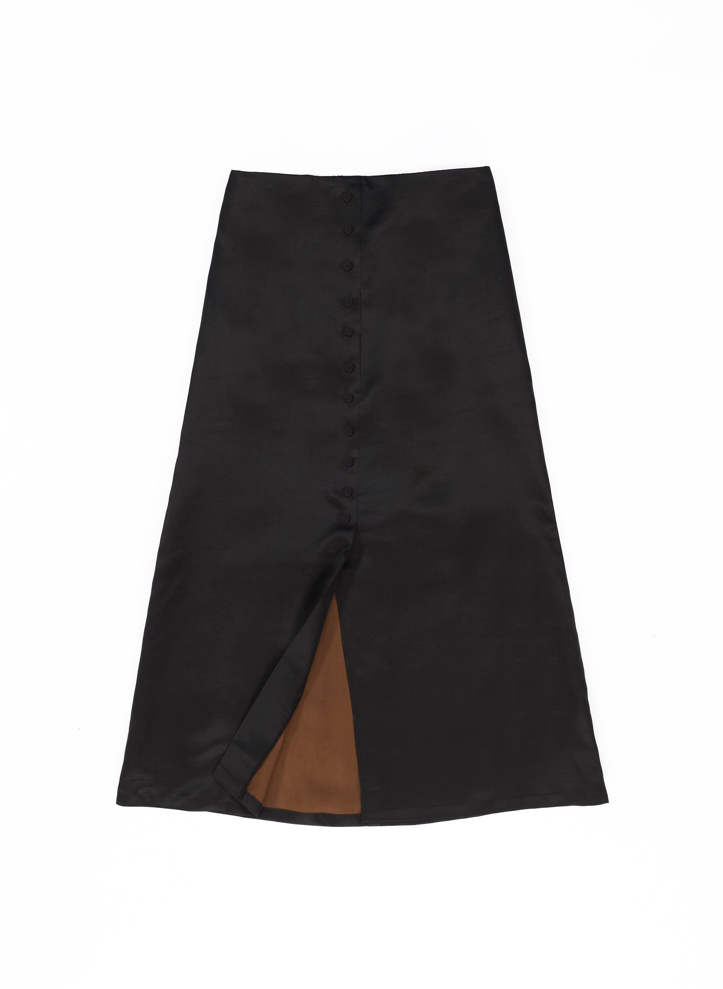 Black Gambiered Canton Gauze Maxi Skirt with Button Detail