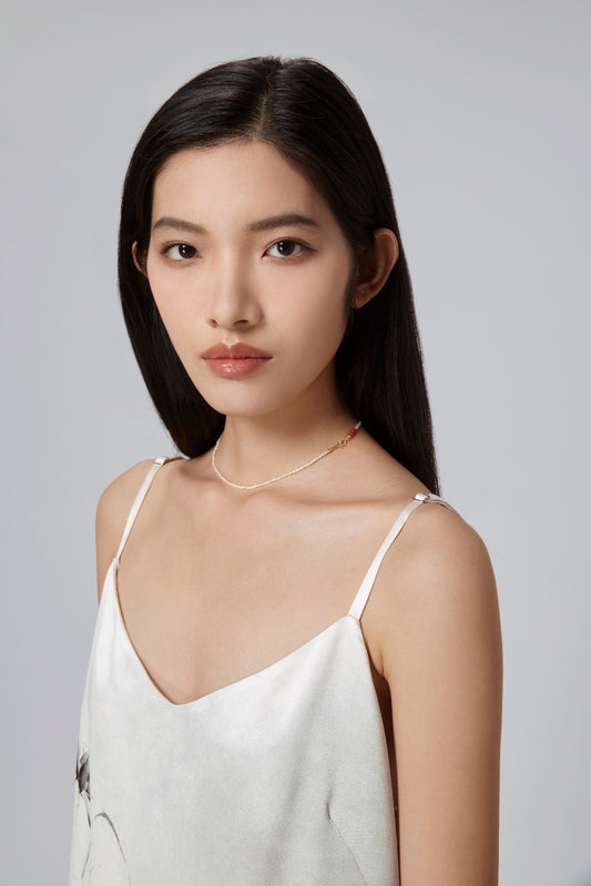 Rice Pearl Necklace with 18K Gold Accessories