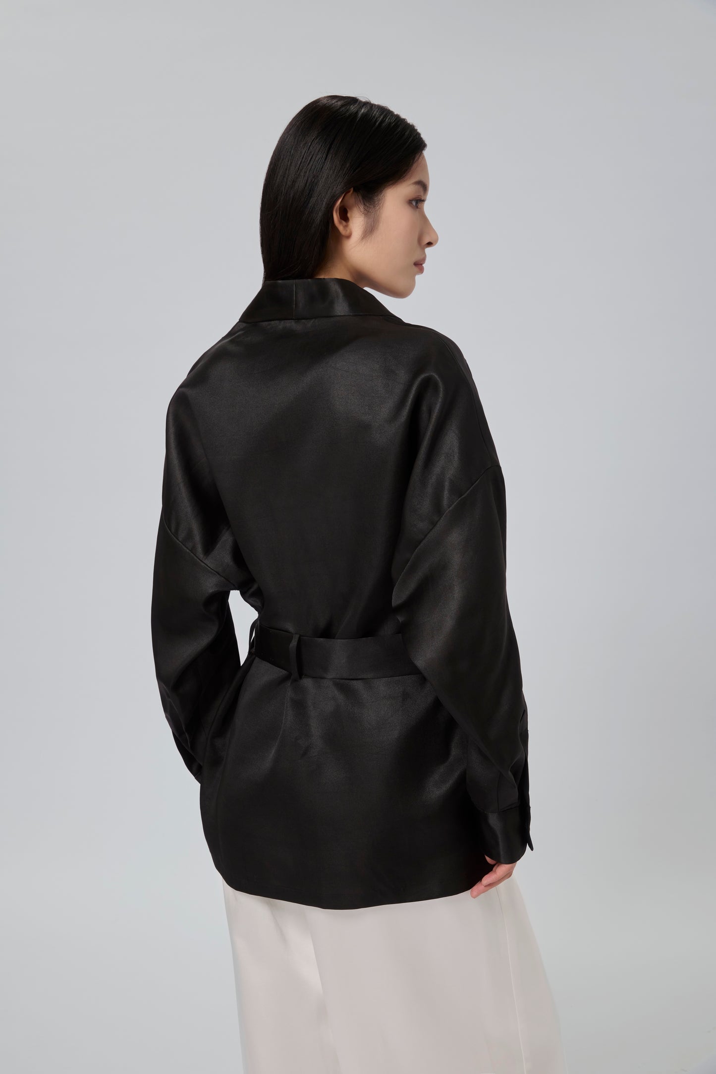 Black Gambiered Canton Gauze Open Kimono Jacket