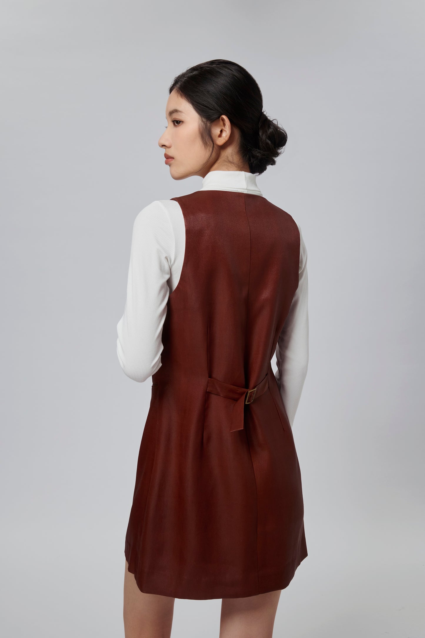 Brown Gambiered Canton Gauze Button-Front Dress