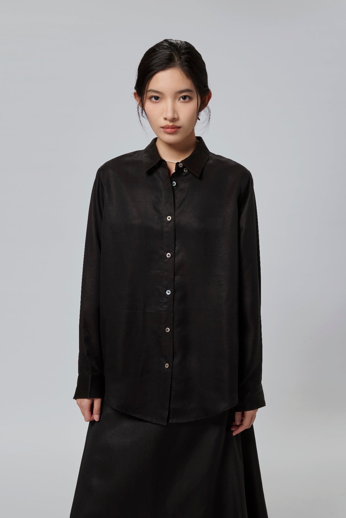Black Gambiered Canton Gauze Relaxed Shirt