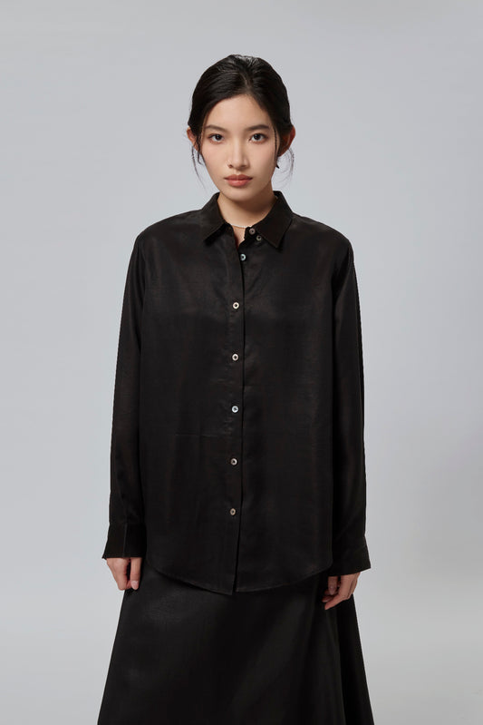 Black Gambiered Canton Gauze Relaxed Shirt