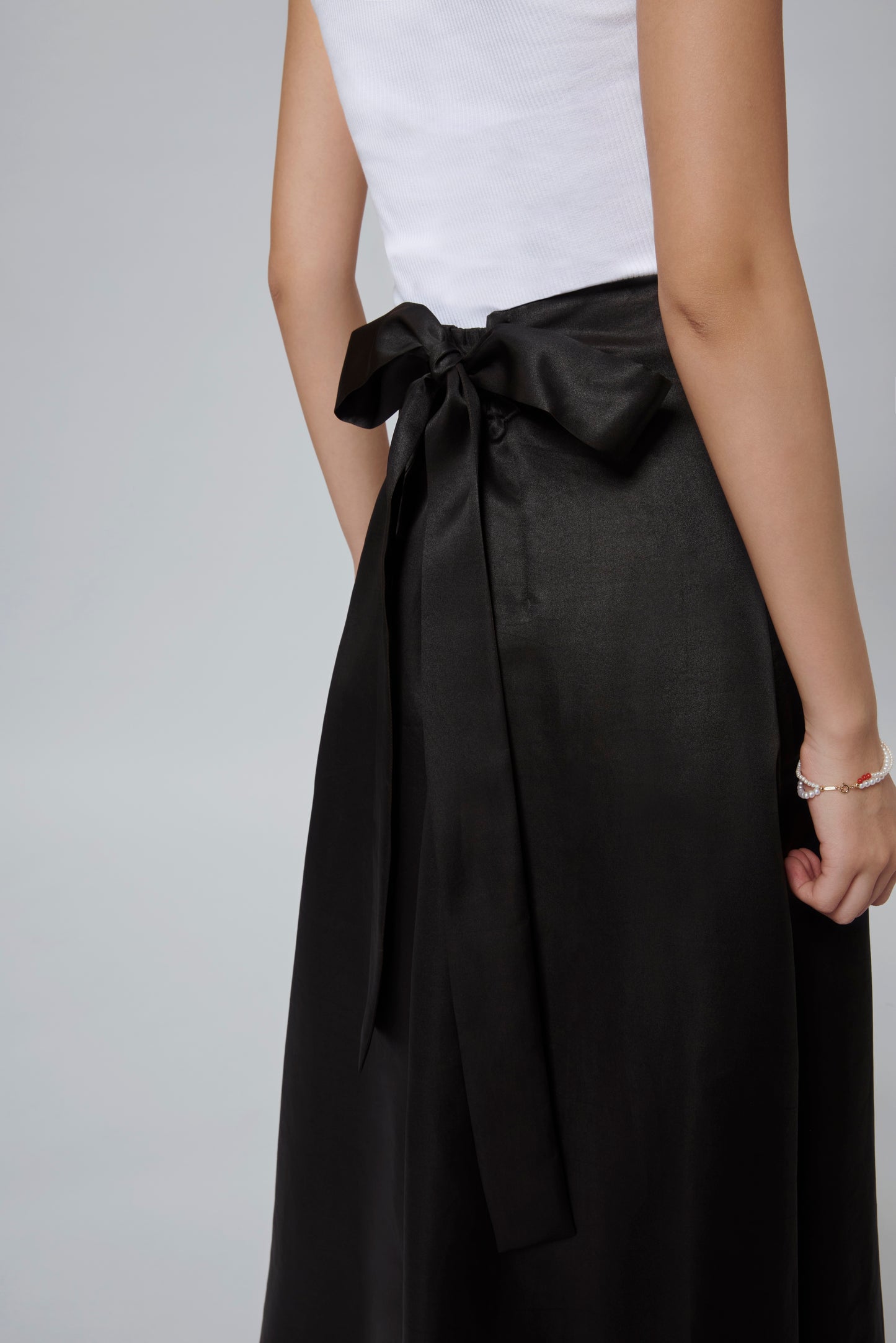 Black Gambiered Canton Gauze Maxi Skirt with Side Slit