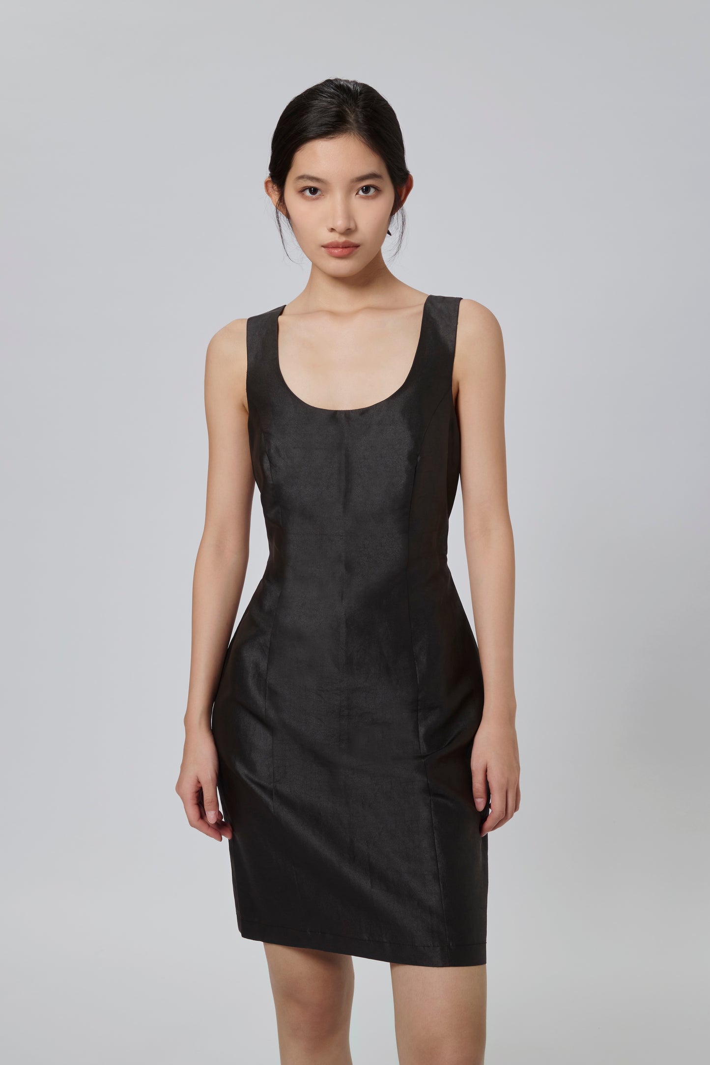 Silver Gambiered Canton Gauze Dress with Waist Tie